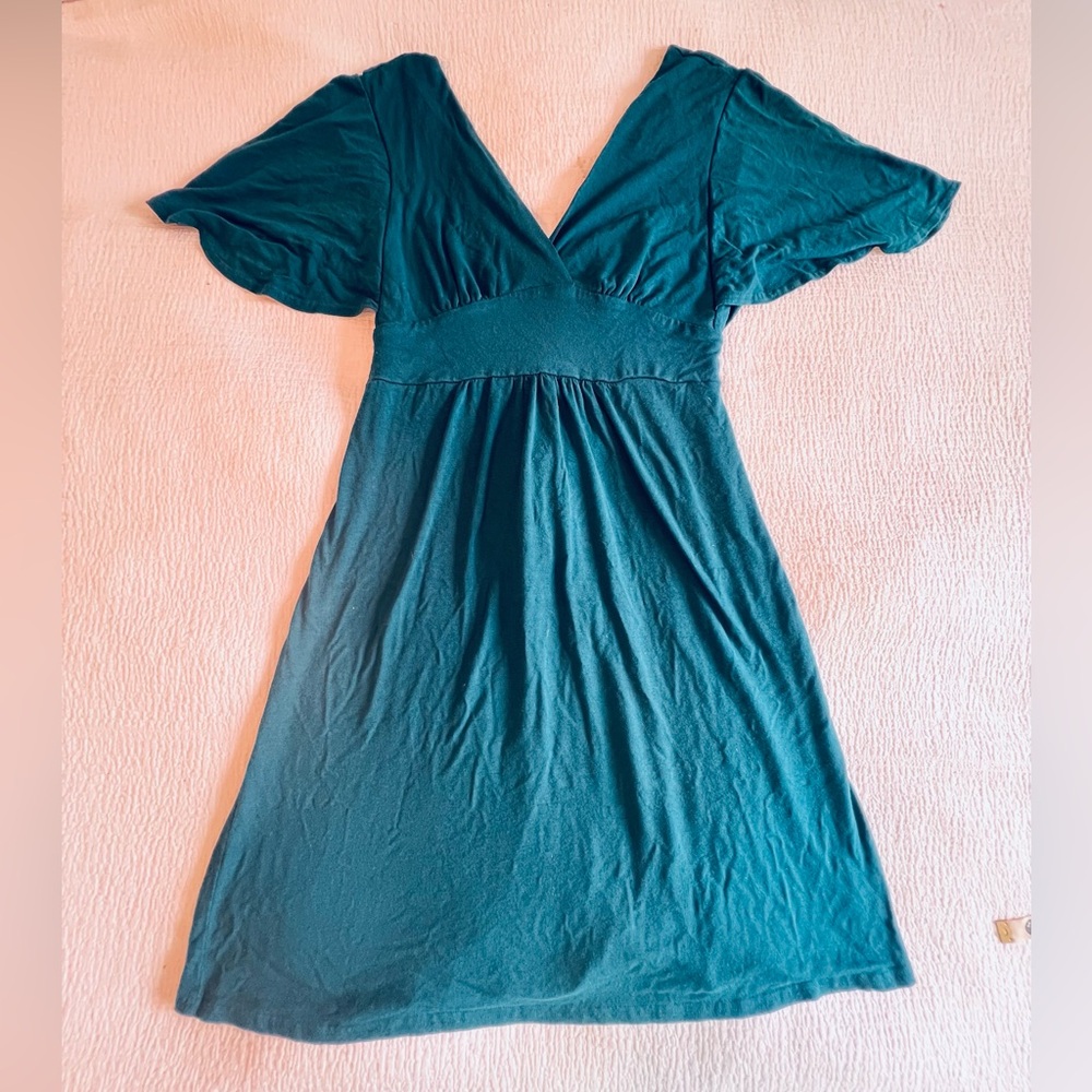 Teal Flutter Sleeve V-Neck Sundress